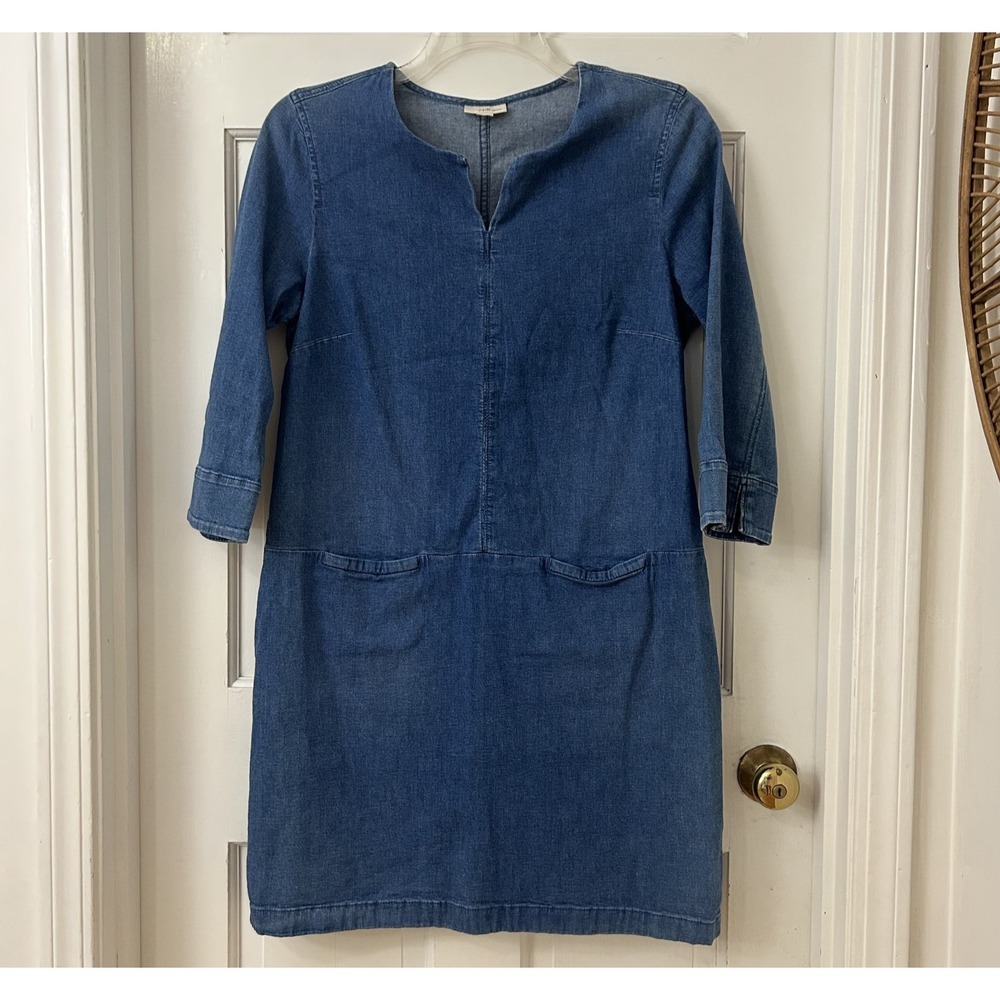 J. Jill Blue Western Stretch Denim Tunic Shift Dress 3/4‎ Sleeve Classic Sz 12